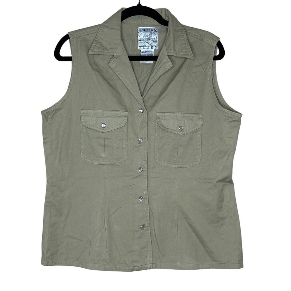 Andrews‎ Blues VTG Women's L Cotton Twill Snap Front Sleeveless Shirt Western